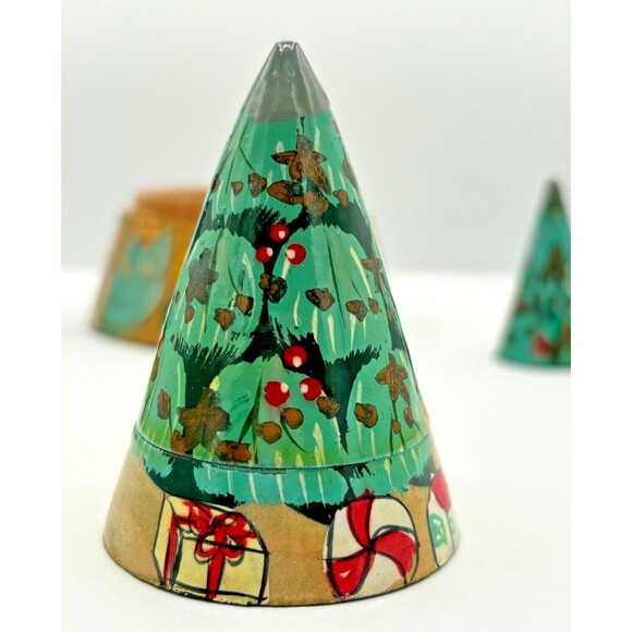 Dept 56 Wooden Nesting Christmas Trees Toys Set of 3 Handpainted Vintage - Picture 11 of 16